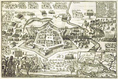 Die Belagerung von Neuhausel durch die Türken im Jahr 1663, Illustration aus einem Buch über die osmanischen Feldzüge in Europa, graviert von Paul Furst (ca.1605-66) von German School