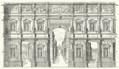 Das Teatro Olimpico ("Olympisches Theater") in Vicenza, Norditalien (Stich) von German School