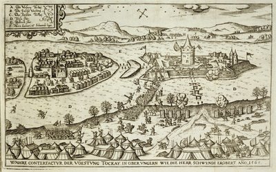 Die Stadt Tokay von den Türken zurückerobert durch Herr Schwendi im Jahr 1565, Illustration aus einem Buch über die osmanischen Feldzüge in Europa, graviert von Paul Furst (ca.1605-66) von German School