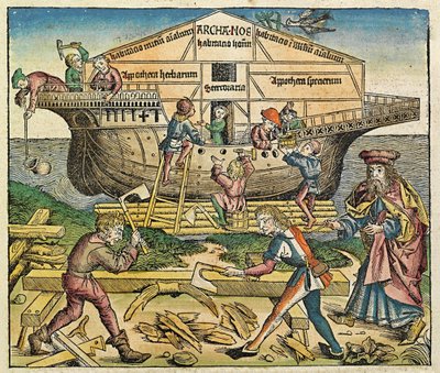 Der Bau der Arche Noah, veröffentlicht in der Nürnberger Chronik, 1493 von German School