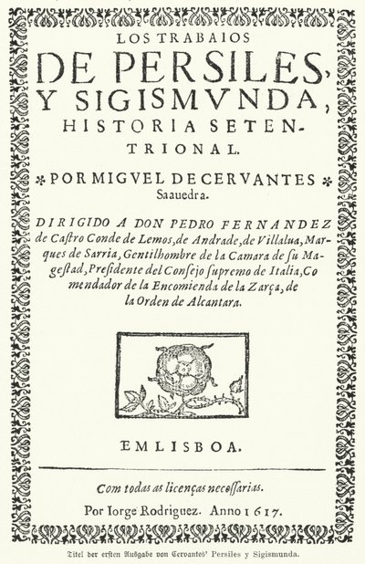 Titelseite der Erstausgabe des spanischen Romanciers Miguel de Cervantes