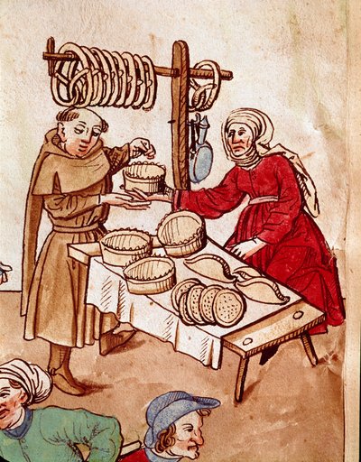 Handel: Ein Brothändler. Miniatur aus „Chroniken des Konzils von Konstanz“ von Ulrich Richental (1360-1437) ca. 1438 Prag, Nationalbibliothek von German School
