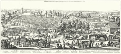 Reisende besuchen die Heilquellen im Dorf Hornhausen, 1646 (Gravur) von German School