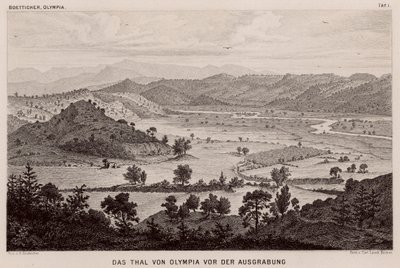 Tal von Olympia, Griechenland, vor den archäologischen Ausgrabungen von German School