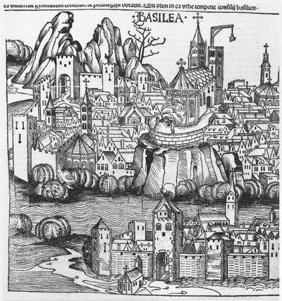 Ansicht von Basel, Illustration aus der Chronik von Nürnberg von Hartmann Schedel (1440-1514) 1493 von German School