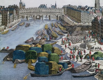 Ansicht des Weizenhafens und der Pont au Change flussaufwärts von German School