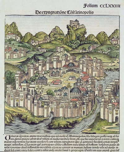Ansicht der ummauerten Stadt Konstantinopel, aus der Nürnberger Chronik von Hartmann Schedel (1440-1514) 1493 von German School
