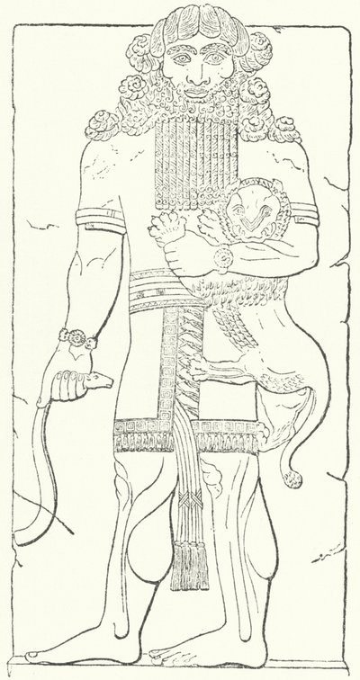 Wandrelief von Gilgamesch aus den Ruinen von Dur-Sharrukin, Hauptstadt der Assyrer zur Zeit von König Sargon II. (Gravur) von German School