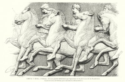 Junge athenische Reiter, Kopie eines Teils des Parthenon-Frieses aus Athen, antikes Griechenland von German School