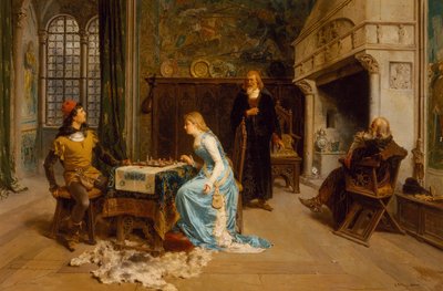 Fernando und Iolanda spielen Schach von Gerolamo Induno