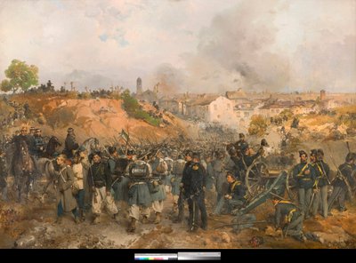 Risorgimento, Zweiter Italienischer Unabhängigkeitskrieg: Die Schlacht von Palestro am 30.05.1859 zwischen dem Österreichischen Kaiserreich und den vereinten Kräften des Königreichs Sardinien-Piemont und Frankreich von Gerolamo Induno