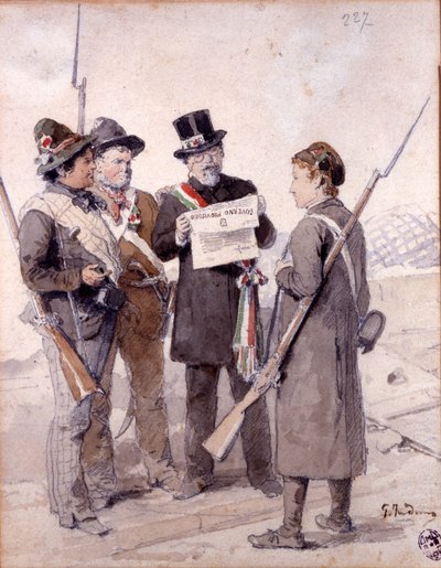 Risorgimento: Die Fünf Tage von Mailand (Cinque giornate di Milano) (18.-22. März 1848): Dies ist eine der ersten Episoden der Revolutionen von 1848 (Teil des Ersten Italienischen Unabhängigkeitskrieges), die den Aufstand der Mailänder Bevölkerung sah von Gerolamo Induno