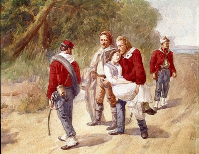 Der italienische Patriot Giuseppe Garibaldi transportiert seine an Typhus erkrankte Frau Anita 1849 nach Ravenna (Aquarell) von Gerolamo Induno