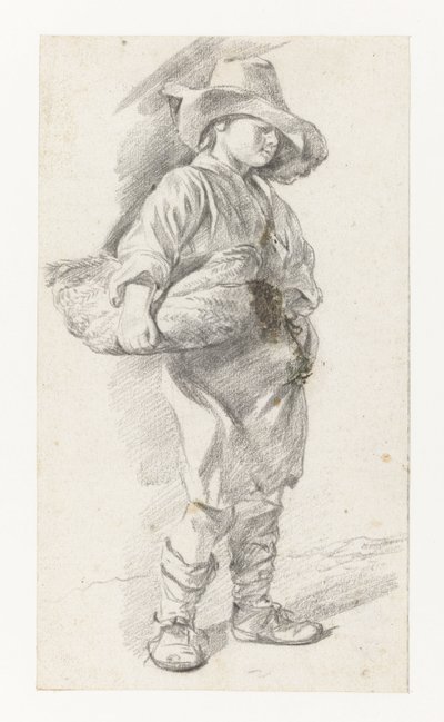 Stehender Jugendlicher mit großem Hut und Korb unter dem Arm von Gerrit Berckheyde