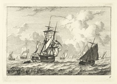 Verschiedene Segelschiffe auf unruhigem Wasser von Gerrit Groenewegen