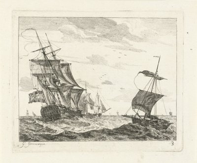 Segelschiffe auf unruhiger See (Meeresansichten mit Schiffen) von Gerrit Groenewegen