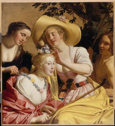 Eine Schäferin mit Blumen geschmückt von Gerrit van Honthorst