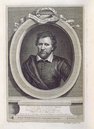 Ben Jonson (1573-1637), graviert von George Vertue, 1730 von Gerrit van Honthorst