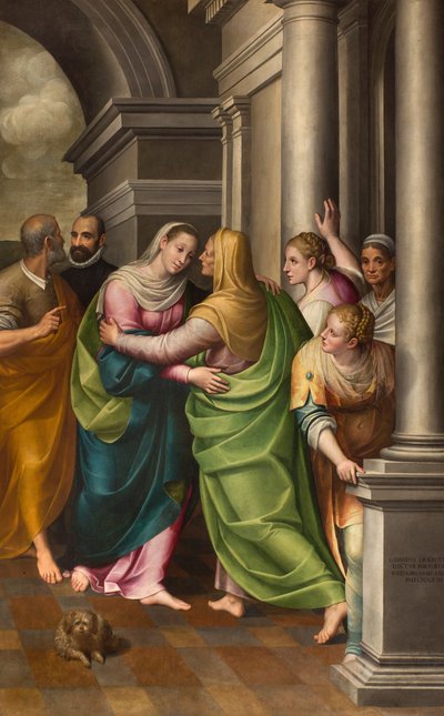 Südliches Querschiff, Altar der Heimsuchung, Altarbild von Gervaso Gatti, Heimsuchung Marias bei seiner Cousine Elisabeth 1583 von Gervasio Gatti