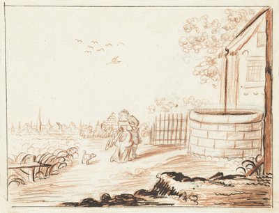 Herr und Dame begrüßen sich vor einem Landhaus von Gesina ter Borch