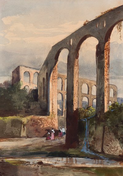 Frauen unter dem römischen Aquädukt in Maddaloni, mit Ergänzungen eines Borbone-Schülers, möglicherweise Prinzessin Maria Annunziata di Borbone (1843-1871) von Giacinto Gigante
