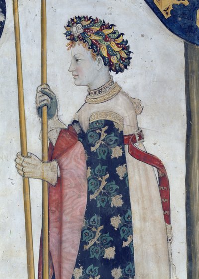 Die neun Helden und die neun würdigen Frauen, Detail von Semiramis, 1418-30 von Giacomo Jaquerio