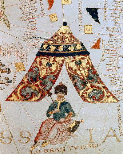 Detail einer Karte von Giacomo de Maggiolo, die Sultan Suleiman I. darstellt von Giacomo Maggiolo