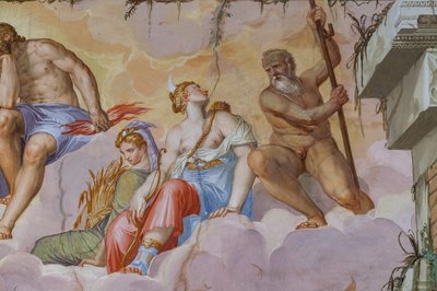Ceres (Göttin der Ernte mit einem Bündel Ähren) und Diana (Göttin der Jagd mit dem Bogen) (Detail) von Giambattista Zelotti