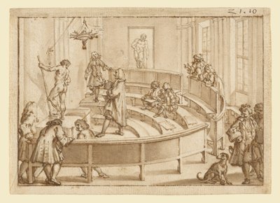 Die "Accademia Clementina" Bologna, mit einem Akt, der vom Zeichenlehrer positioniert wird, der "Farnese Herkules" im Hintergrund von Giampietro Zanotti