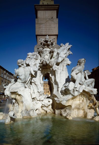 Ansicht des Brunnens der vier Flüsse. Marmorskulptur von Gian Lorenzo Bernini