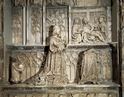 Gotische Kunst: Grabmal von Juan de Padilla (1490-1521). Hidalgo und revolutionärer Kastilier, bekannt für seine Teilnahme am Krieg der Gemeinden von Kastilien. Marmorskulptur von Gil de SILOE, um 1500. Burgos, Burgos Museum von Gil de Siloe