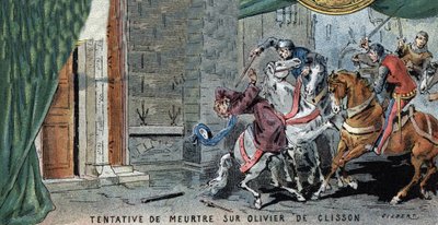 Mordversuch an Olivier V de Clisson (1336-1407), französischer Konstabler. Illustration von Gilbert, spätes 19. Jahrhundert von Gilbert