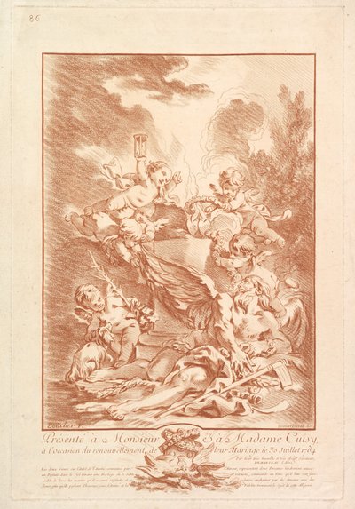 Allegorie zur Erinnerung an eine Hochzeit, Mitte des 18. Jahrhunderts von Gilles Demarteau