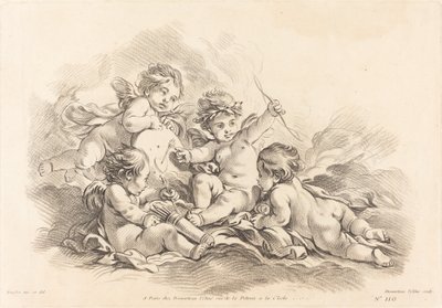 Vier Cheruben beim Zielschießen von Gilles Demarteau, the Elder after François Boucher