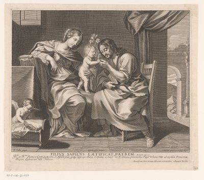 Heilige Familie und Engel, der eine Wiege richtet von Gilles Rousselet