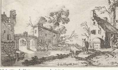 Bauernhof und Turm an einem Fluss (das Gehör) von Gillis van Scheyndel (I)