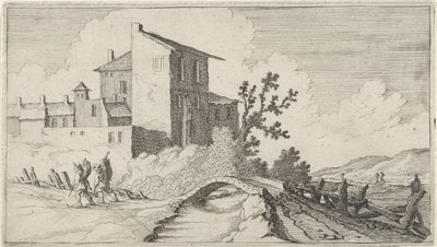 Brücke vor ummauerten Gebäuden von Gillis van Scheyndel (I)