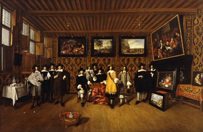 Ein Gruppenporträt von zwölf Herren in einem Innenraum von Gillis van Tilborgh