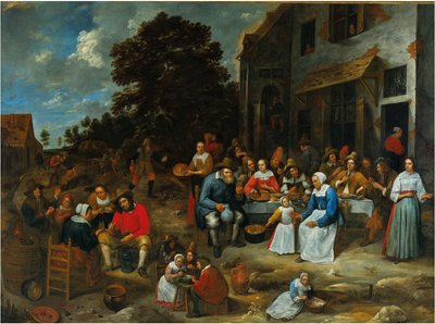 Eine Gesellschaft, die vor einer Taverne feiert von Gillis van Tilborgh
