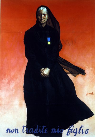Zweiter Weltkrieg: Italienisches Poster, das eine Witwe darstellt (Sohn im Einsatz gefallen): Verrate meinen Sohn nicht. von Gino Boccasile