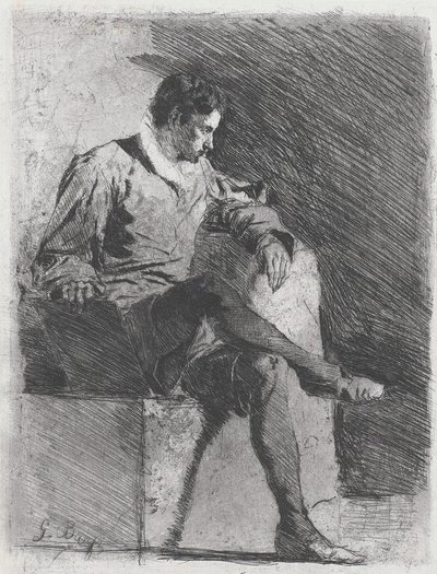 Sitzender Mann im Kostüm des sechzehnten Jahrhunderts, ca. 1878 von Gioacchino Banfi
