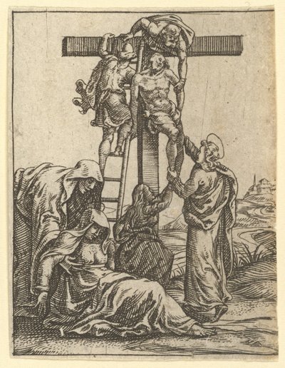 Die Jungfrau der Schmerzen: Die Kreuzabnahme, eines von neun umliegenden Feldern, vor 1575 von Giorgio Ghisi