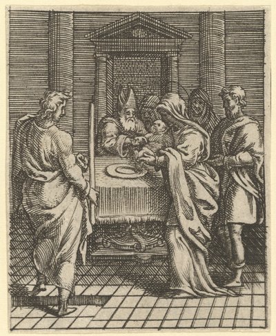 Jungfrau der Schmerzen: Die Darstellung im Tempel, eines von neun umliegenden Fächern, vor 1575 von Giorgio Ghisi