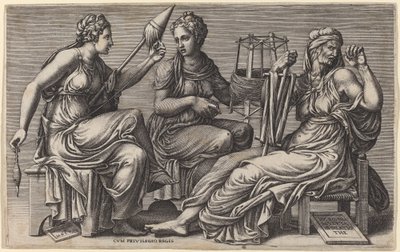 Die drei Schicksalsgöttinnen von Giorgio Ghisi after Giulio Romano