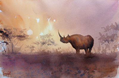 Afrikanischer Nashorn-Sonnenuntergang von Giorgio Gosti