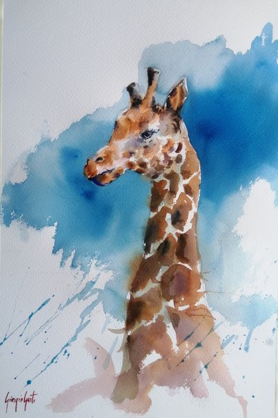 Blaue Aquarell-Giraffe von Giorgio Gosti