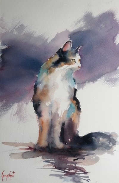Ausdrucksstarke Aquarellkatze von Giorgio Gosti