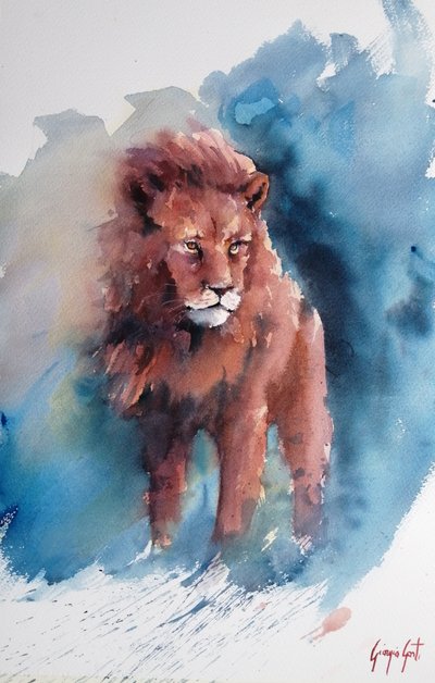 Majestätischer Aquarelllöwe von Giorgio Gosti