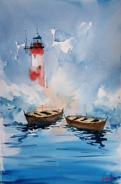 Serene Leuchtturm Gewässer von Giorgio Gosti