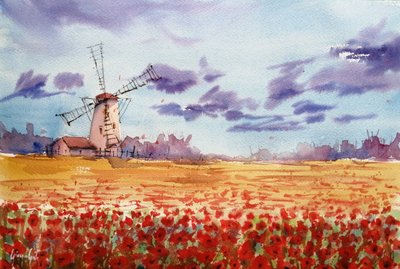 Lebhaftes Windmühlen-Mohnfeld von Giorgio Gosti
